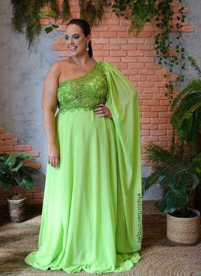 Plus Size Light Green One Shoulder Sheath Beaded Mother of the Bride /Groom Dresses Evening Formal Dress
