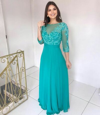 Light Green A Line Chiffon Lace Mother of the Bride /Groom Dresses Evening Formal Dress