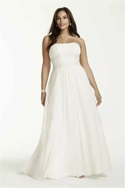Strapless Chiffon Empire Waist Plus Size Wedding Dress Applique Lace Beading Bridal Gowns Customized Made