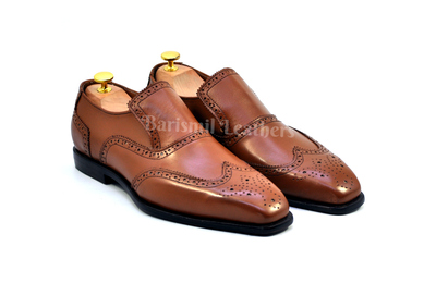 Handmade loafers brown original leather wingtip and brogue dress loafers for men