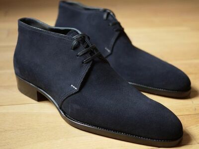 Handmade chukka boots navy blue suede leather boots for men custom made on orders ready to wear for men