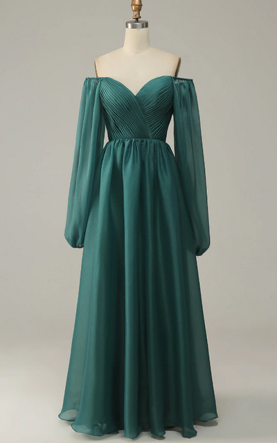 Elegant Long Sleeves Tulle Formal Prom Dress, Beautiful Long Prom Dress