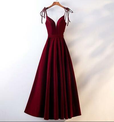 Straps Burgundy Long Prom Dress, Evening Dress