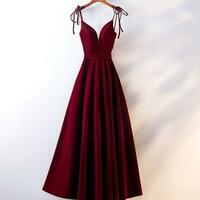 Straps Burgundy Long Prom Dress, Evening Dress - Thumbnail 1