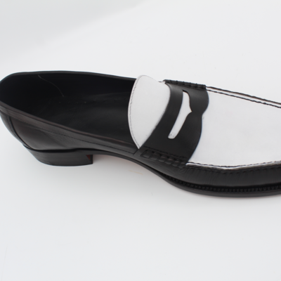 Handmade black white leather moccasin loafers dress formal shoes - Thumbnail 3
