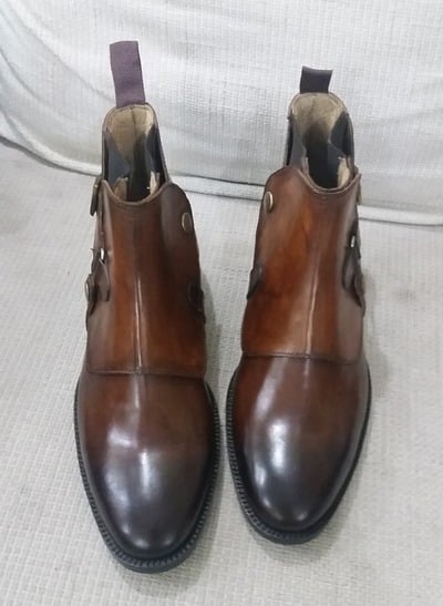 Brown Genuine Leather Buckle Military Style Jodhpur Boot