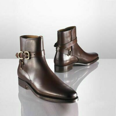 Handmade Men's Brown High Ankle Jodhpurs Monk Strap Leather Boot