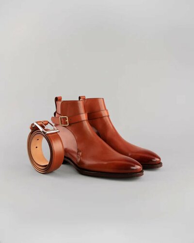 New Handmade Brown Leather Jodhpur Boot with Matching Belt