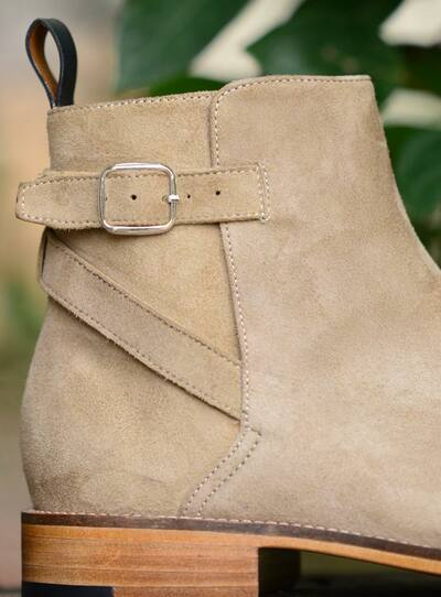 Beige Suede Leather Round Strap Jodhpur Handmade Boot