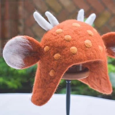 Christmas Hats,Brown Deer Hats, Wool Felt Hats, Elf Hat, Winter Ear Flaps Hat