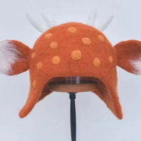 Christmas Hats,Brown Deer Hats, Wool Felt Hats, Elf Hat, Winter Ear Flaps Hat - Thumbnail 2