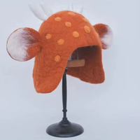 Christmas Hats,Brown Deer Hats, Wool Felt Hats, Elf Hat, Winter Ear Flaps Hat - Thumbnail 3