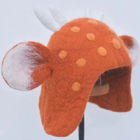 Christmas Hats,Brown Deer Hats, Wool Felt Hats, Elf Hat, Winter Ear Flaps Hat - Thumbnail 4