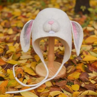 Christmas Hats,White Bunny Hats, Wool Felt Hats, Elf Hat, Winter Ear Flaps Hat