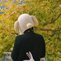 Christmas Hats,White Bunny Hats, Wool Felt Hats, Elf Hat, Winter Ear Flaps Hat - Thumbnail 3