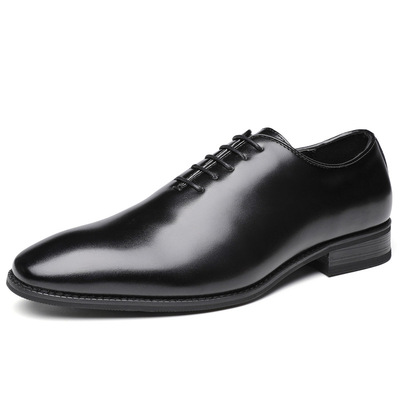 Genuine leather lace-up pointed toe polished business leather shoes