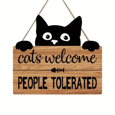 Funny Cat Wooden Hanging Sign Wall Art