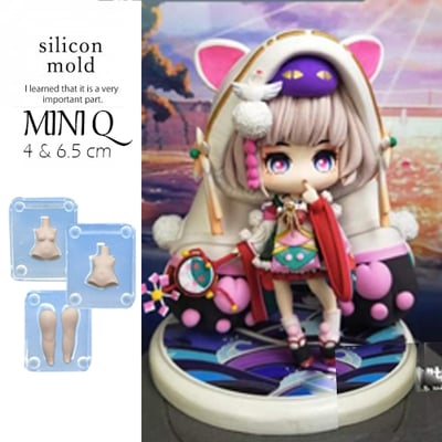 Clear silicone mold to making clay resin casting for Q clay girl doll 4cm body figure nendoroid bjd