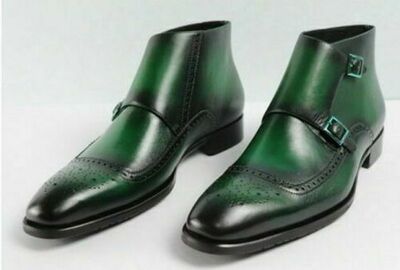 Mens Handmade Double Monk Strap Leather Shoes