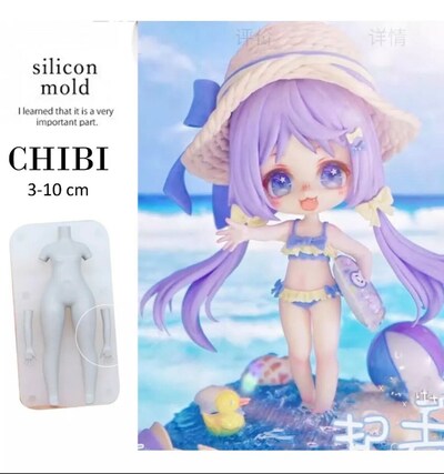 3.5 - 9.5 cm Cute Chibi Doll Female Girl body Clear Silicone for making statue,nendoroid, figure doll