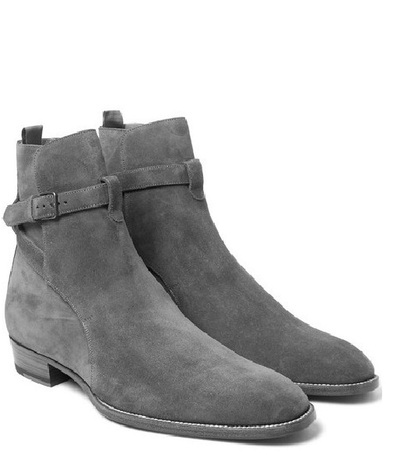 Handmade Men Gray Genuine Suede Jodhpurs Ankle Boot