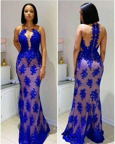 Blue Blue Mermaid Lace Appliques Prom Dress Evening Gowns
