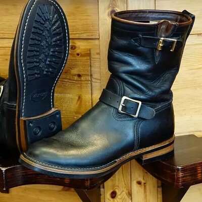Handmade Men's Black Diagonal Buckle Cowboy Boots
