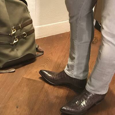 Handmade Brown Crocodile Texture Alligator Western Style Men Cowboy Boot