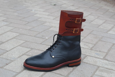 Black Ankle High Genuine Leather Men Double Buckle Cowboy Boot