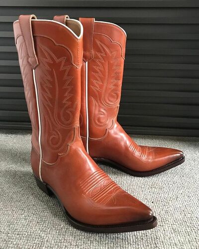 Orange Brown French Calf with Dark Patina Toes Men Cowboy Long Western Boot