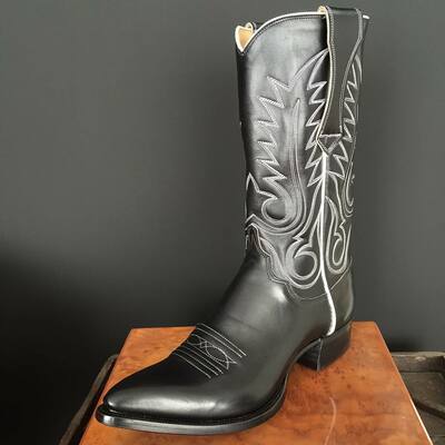 Black Calf Ankle High Long Men Cowboy Boot with J Toe