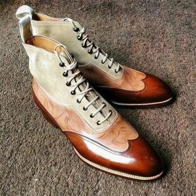 Handmade Genuine Leather Men's Multi Colour Ankle Shoes