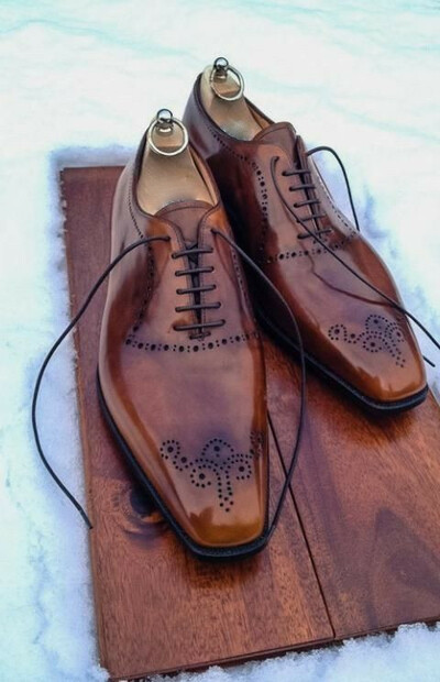 Handmade leather brown patina whole cut oxfords men dress formal wear lace up leather shoes