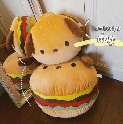 Hamburger Dog Cushion Plush Toy