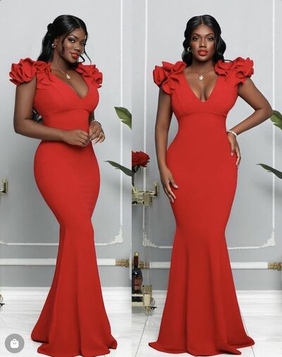 Red Mermaid African Prom Dress Evening Gowns