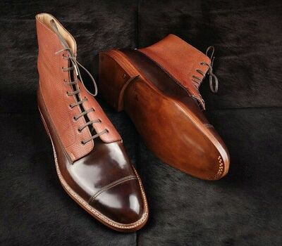 Dark Brown Leather Ankle High Lace up Shell Cordovan Boot
