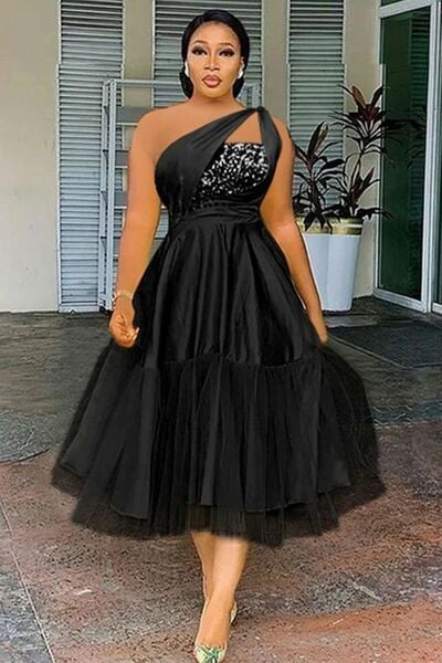 Simple Ball Gown One Shoulder Tea-length African Prom Dress Evening Gowns