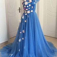 A-line Long Hand-made Flower Long Prom Dress Fashion Evening Dress - Thumbnail 1