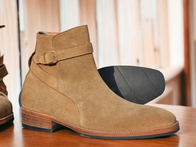 Hand made Beige Ankle High Suede Leather Boot, Jodhpurs Boot