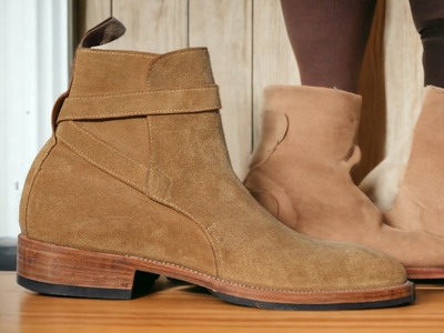 Handmade Beige Ankle High Suede Leather Boot, Jodhpurs Boot