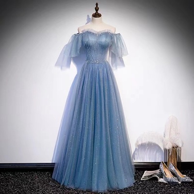 Off Shoulder Party Dress, Fairy Prom Dress,blue Dress,handmade