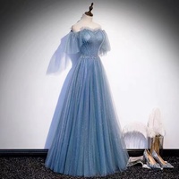 Off Shoulder Party Dress, Fairy Prom Dress,blue Dress,handmade - Thumbnail 1