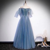 Off Shoulder Party Dress, Fairy Prom Dress,blue Dress,handmade - Thumbnail 2