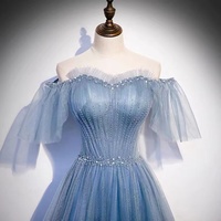 Off Shoulder Party Dress, Fairy Prom Dress,blue Dress,handmade - Thumbnail 3