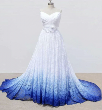 Sweetheart Blue and White Ombre Wedding Dresses with Handmade Flowers