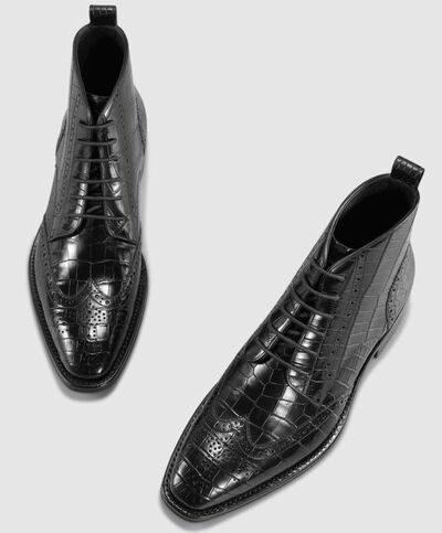 Handmade Crocodile Leather Men High Ankle Boots