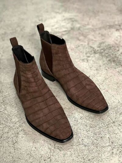 Handmade Crocodile Leather Men High Ankle Boots