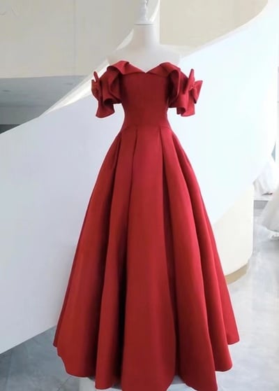Cute Birthday Dresses, Red Evening Dresses, Satin Prom Dresses,