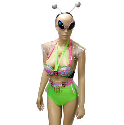 Alien Bra Skirt and Panties in Pink and Green Costume