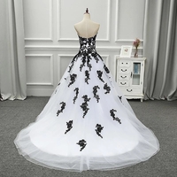 White And Black Lace Applique Elegant Tulle With Lace Prom Party Dresses - Thumbnail 1